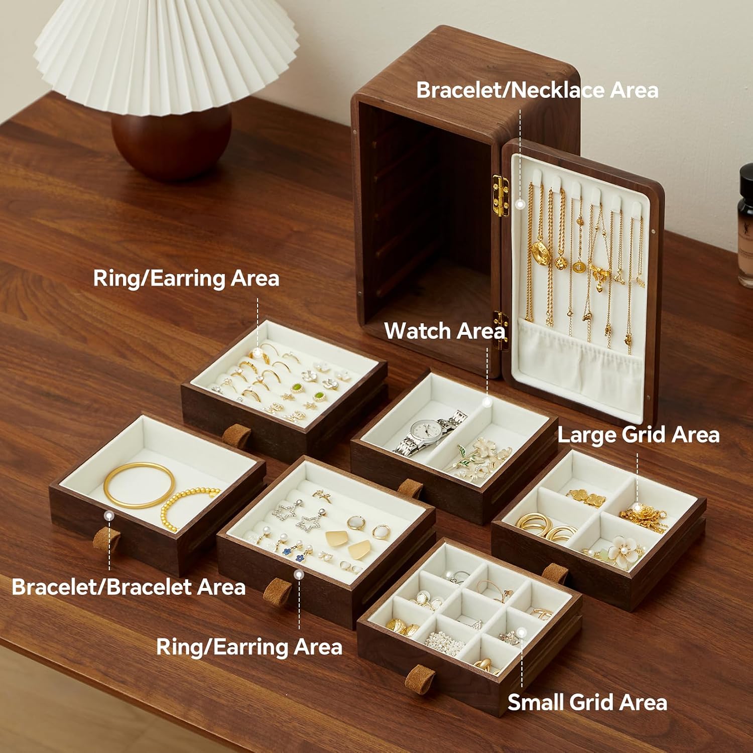 Boîte à bijoux en bois massif  - Velvet Jewelry Box avis et prix